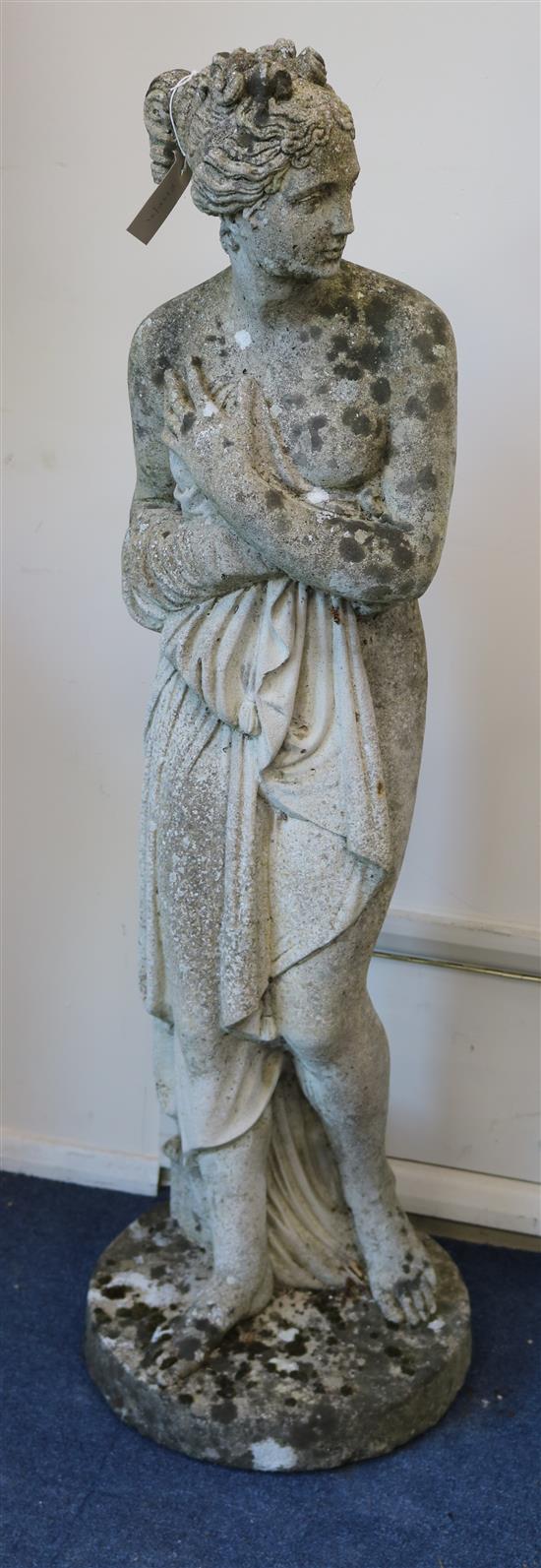 A composition stone figure of Pandora Width of base 35cm
